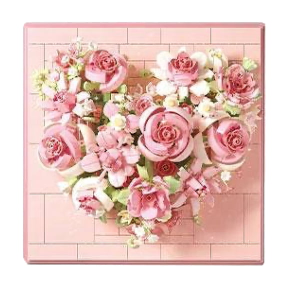 HI-REEKE Flower Building Block Set Heart Shape Building Kit ABS Toy Gift for Kid Adult Pink