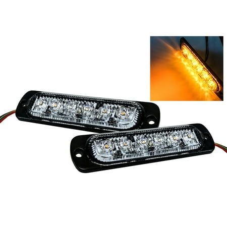 1 Pair 4" Amber 6-LED Surface Mount Warning Strobe Light Hazard Flasher Emergency Tow Truck Construction Vehicle Semi Trailer Van 12v 24v