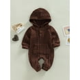 thumbnail image 2 of Gureui Toddler Baby Girl Boy Romper, Long Sleeve Solid Color Hooded Neck Casual Long Jumpsuit for Fall Spring, 2 of 9