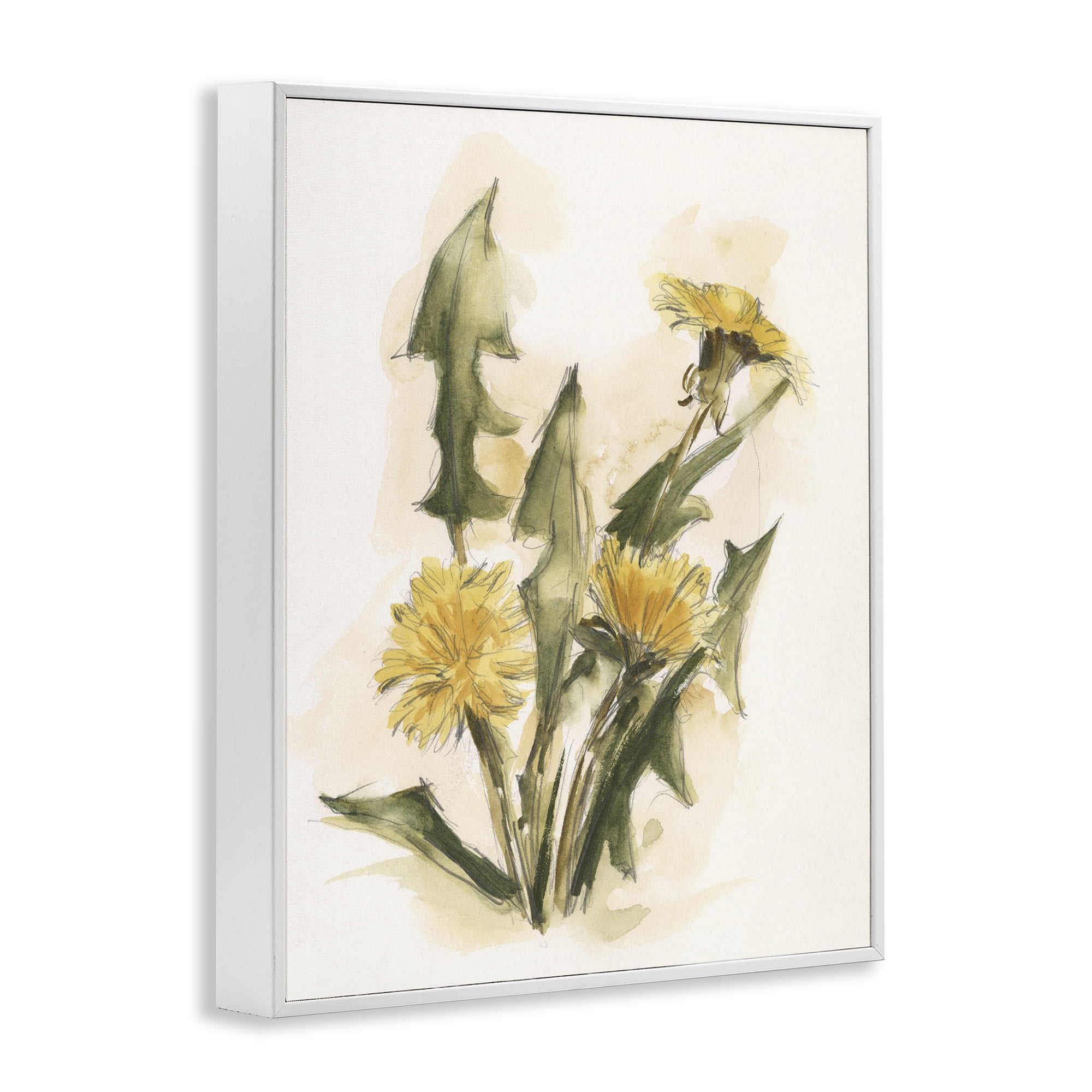 Stupell Industries Traditional Yellow Dandelion Botanical & Floral Painting White Framed Art Print Wall Art, 16 x 20