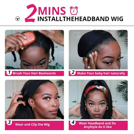 Headband Wigs for Black Women Human Hair Straight Headband Wigs Easy Wear  Wigs Glueless Machine Made None Lace Front Wigs Scarf Half Wigs Brazilian  Virgin Hair Band Wig s (18 inch) |