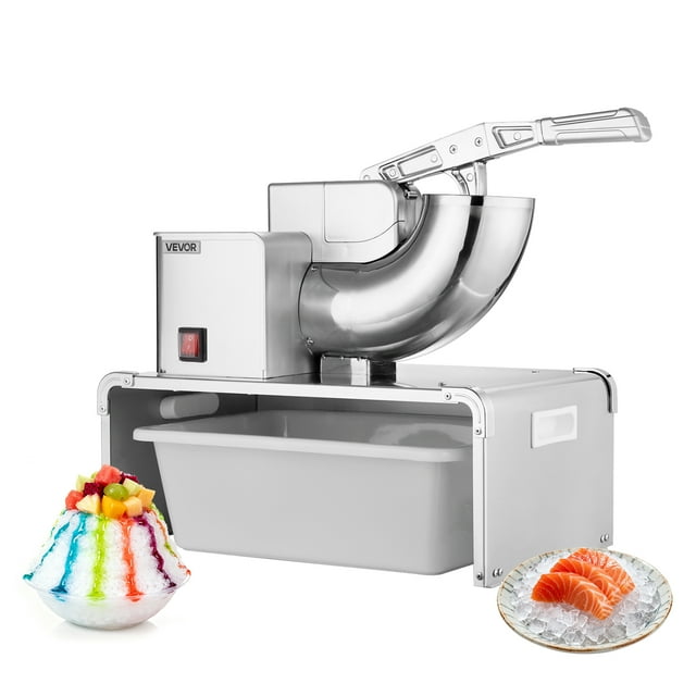 VEVOR Machine à Raser la Glace Commerciale, Broyeur à Glace Électrique 661 LBS/H avec Récipient Remplaçable, Moteur Premium 350W, 4 Lames, Machine à Cônes de Neige Rasés, Argent