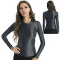 thumbnail image 4 of YIZYIF Womens Glossy Long Sleeve T-Shirt Seamless Nylon Spandex Tops for Running Fitness Workout, 4 of 7
