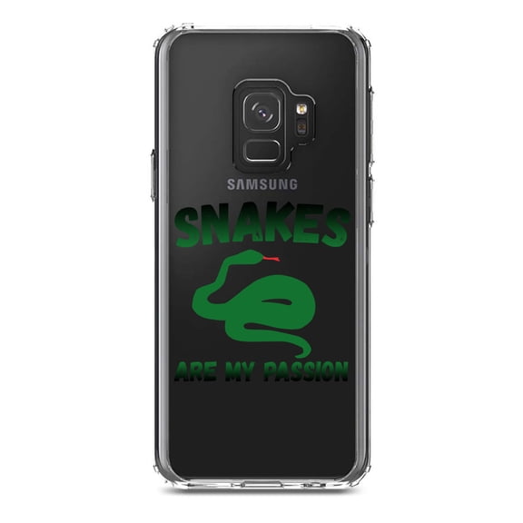 DistinctInk Clear Shockproof Hybrid Case for Samsung Galaxy S9 (5.8" Screen) - TPU Bumper Acrylic Back Tempered Glass Screen Protector - Snakes Are My Passion