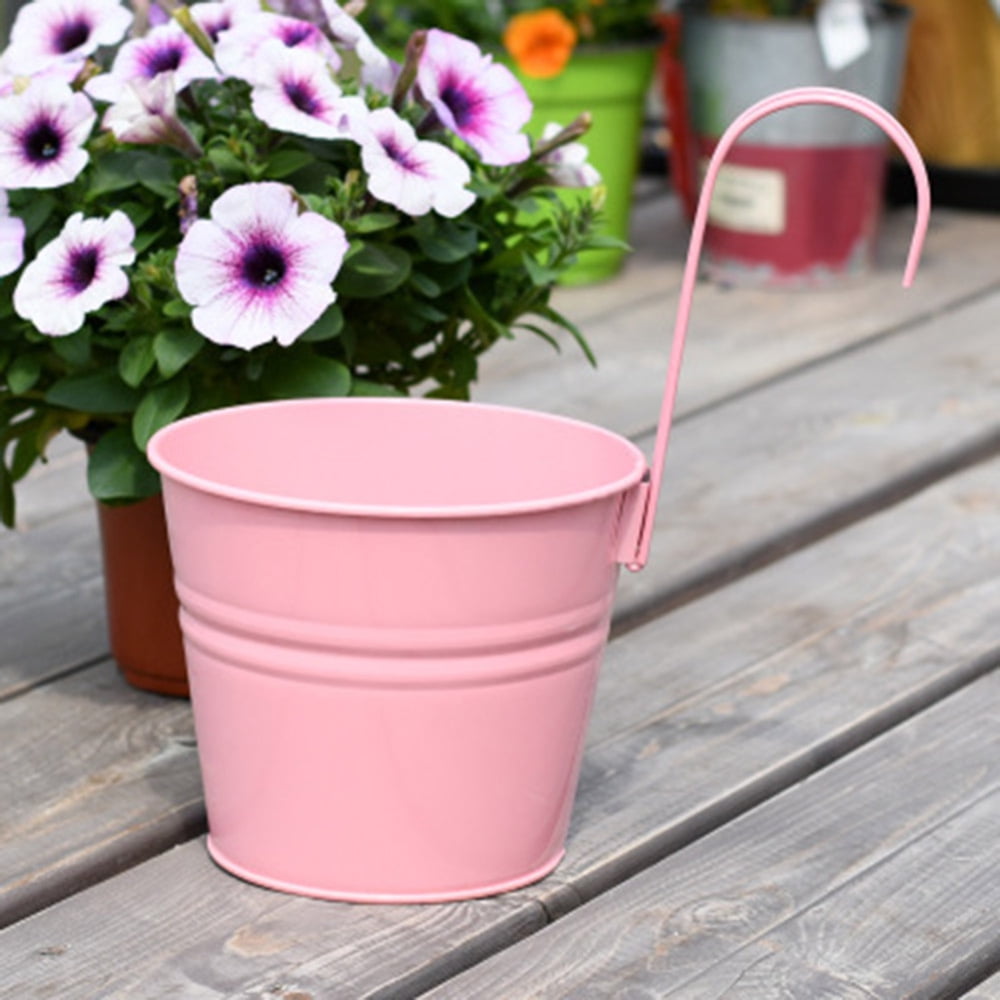 Metal Flower Pots Hanging Plant Planter Colour Balcony Garden Wall Fence Iron Buckets Flower