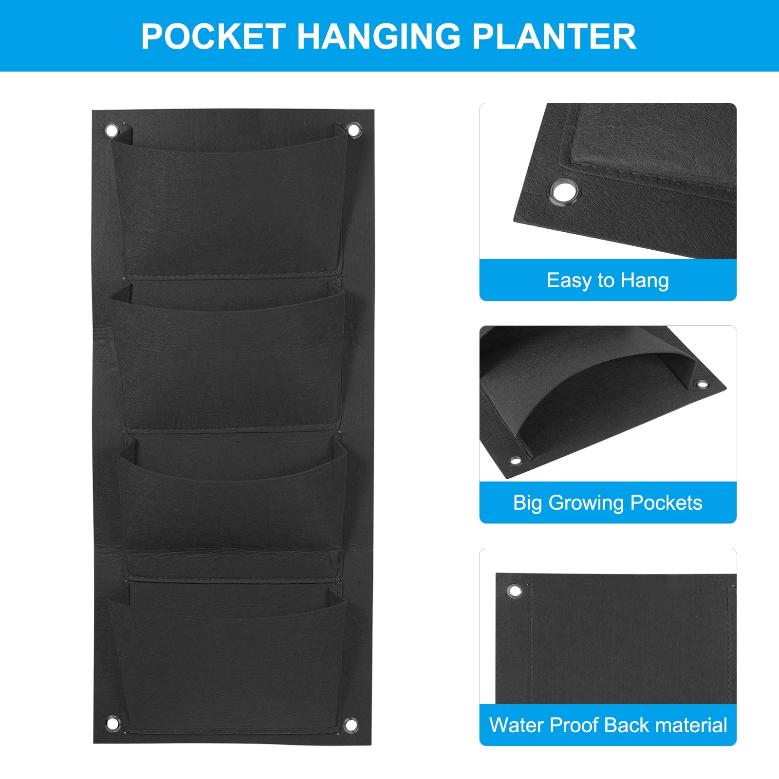 Uxcell 4 Pockets Vertical Hanging Grow Bags Wall Hanging Planter Bags Black 2 Pcs