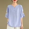 thumbnail image 2 of Camisas de Manga Corta para las Mujeres Blusas de Cuello Redondo con Botones Casuales, Camisa de Verano de Moda para Diarios Y Fiestas, 2 of 4