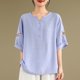 thumbnail image 2 of Camisas de Manga Corta para las Mujeres Blusas de Cuello Redondo con Botones Casuales, Camisa de Verano de Moda para Diarios Y Fiestas, 2 of 4