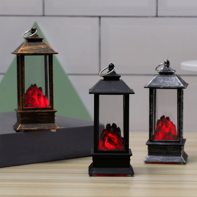 Lámpara de Llama de Halloween, Efecto de Chimenea Simulada, Linterna a Pilas, Decoración de Carbón Negro, Ambiente de Festival Fantasma, Ideal para Sala de Estar y Dormitorio, Tamaño 5 X 5 X 13 Cm