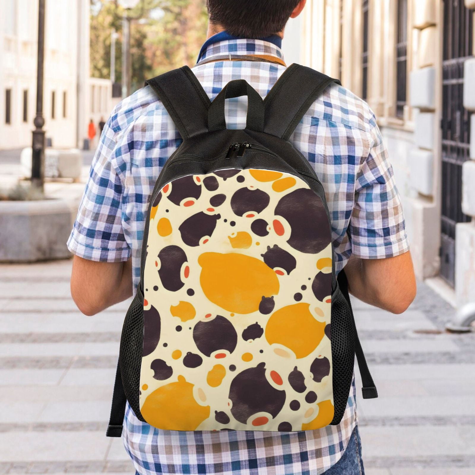 Single Side Full Backpack 16.1×11.8×4.5in Large Capacity Breathable Shoulder Belt Leisure Simple And Strong Bearing Capacity Milk Cow Print Style Sienna_3