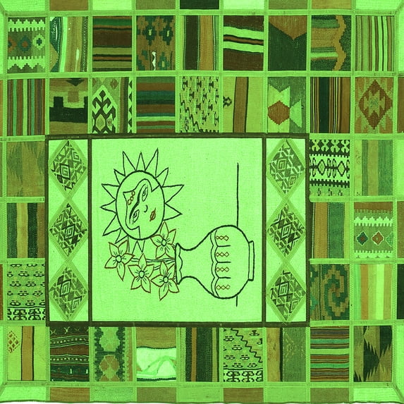 Ahgly Company Indoor Square Patchwork Green Transitional Area Rugs, 7' Square