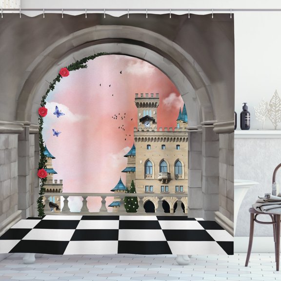 Ambesonne Fantasy Shower Curtain, Medieval Castle Balcony, 69"Wx70"L, Multicolor