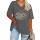 thumbnail image 1 of Puntoco Camiseta básica de verano de color liso con mangas cortas y cuello en V grande con diseño de calabaza de Acción de Gracias para mujer, 1 of 3
