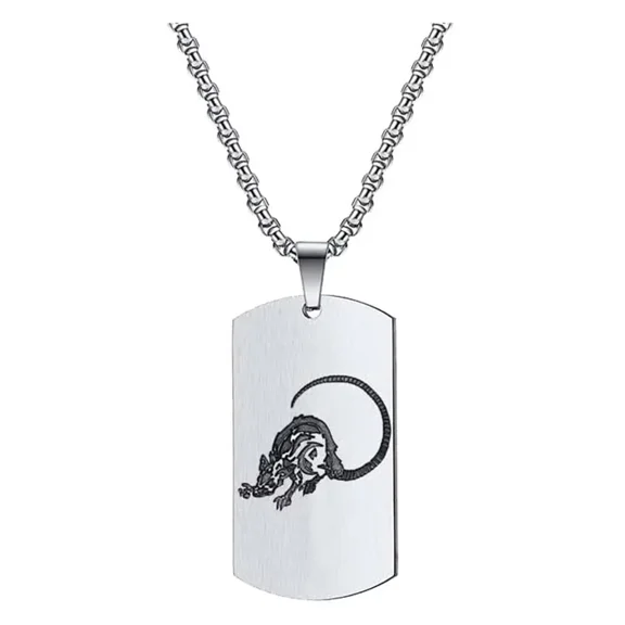 PAMTIER Men's Stainless Steel Vintage Simple Punk Hip Hop 12 Chinese Zodiac Dog Tag Signet Pendant Horoscope Animal Sign Amulet Necklace Rat
