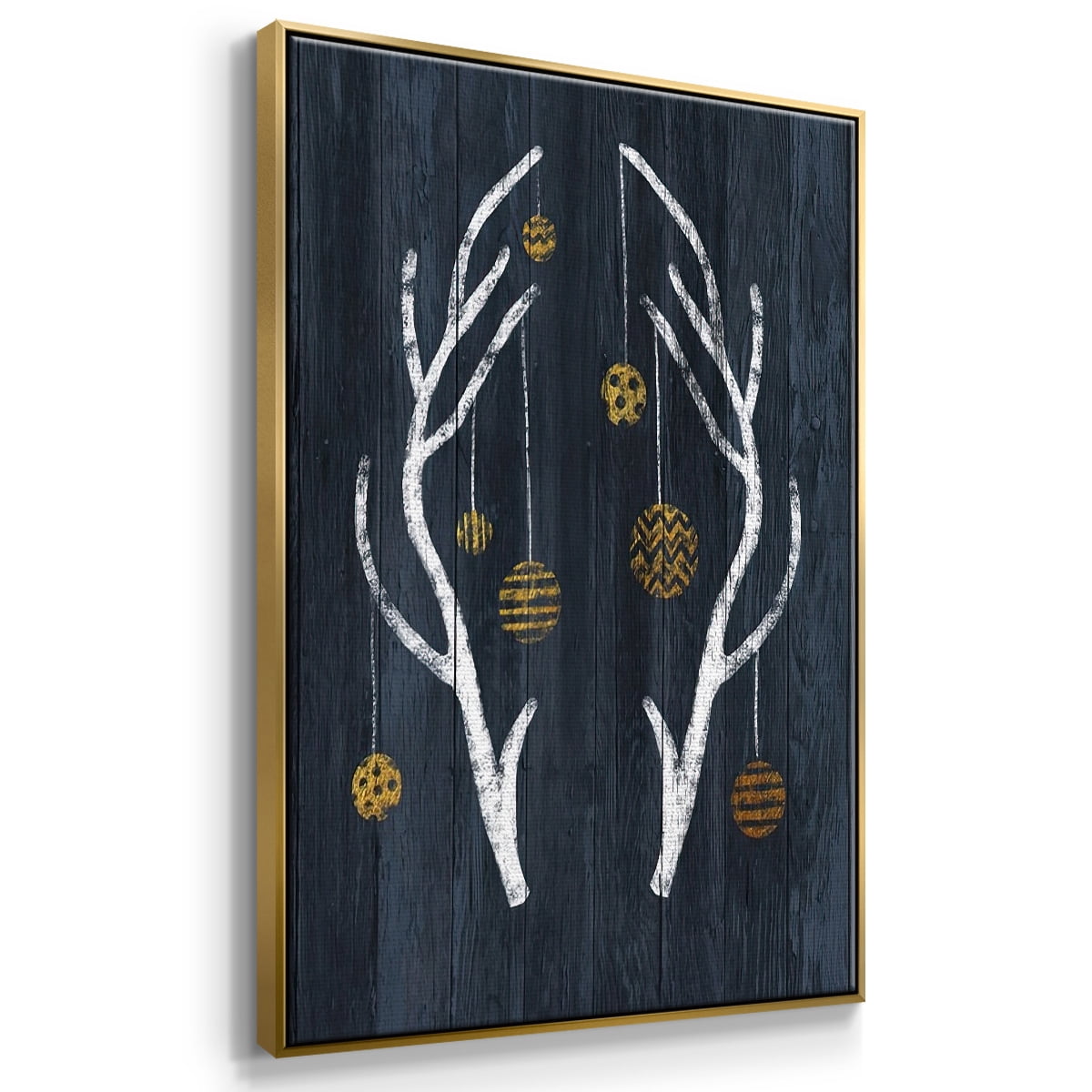 Antlers & Ornaments - Framed Gallery Wrapped Holiday Canvas - 25 x 37 - Gold Frame