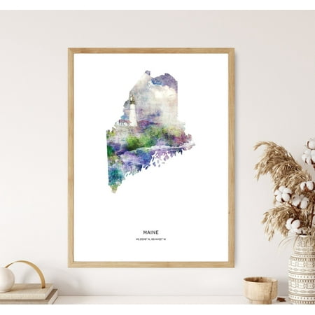 PosterArt Maine Print, Maine Poster, Maine Map Art, Map of Maine, 8x12 UNFRAMED
