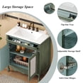 thumbnail image 6 of 30" Antique Green and Blue Bathroom Vanity with Rectangle Ceramic Sink, Vintage Vanity Cabinet with Tip-Out Tray/Flip-Out Drawer, Antique Handles & Rubber Wood Legs for Farmhouse Bathroom Storage, 6 of 9
