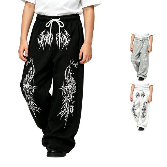 WERYOUNG Boys Pants Elastic Drawstring Waistband Wide Leg Trousers Toddler Kids Loose Fit Back To School Pants 4-5 Years