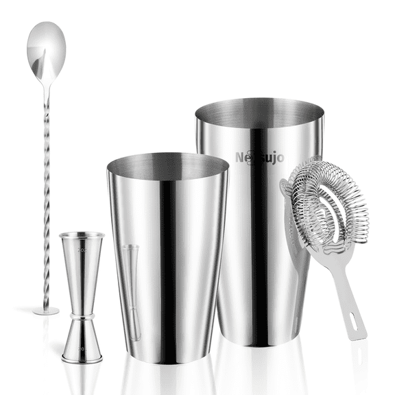 4PCS Boston Cocktail Shaker Set Bartender Kit Drink Shaker Bar Set Stainless Steel Cocktail Shaker Kit Margarita Martini Shaker Bar Supplies