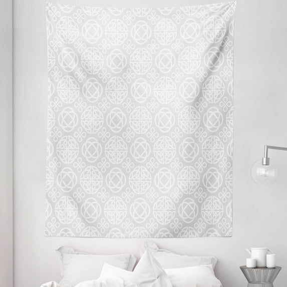 Celtic Tapestry, Retro Tribal Celtic Knots Eternity Forms Pattern Boho Ireland Irish Floral Art, Fabric Wall Hanging Decor for Bedroom Living Room Dorm, 5 Sizes, White Grey, by Ambesonne