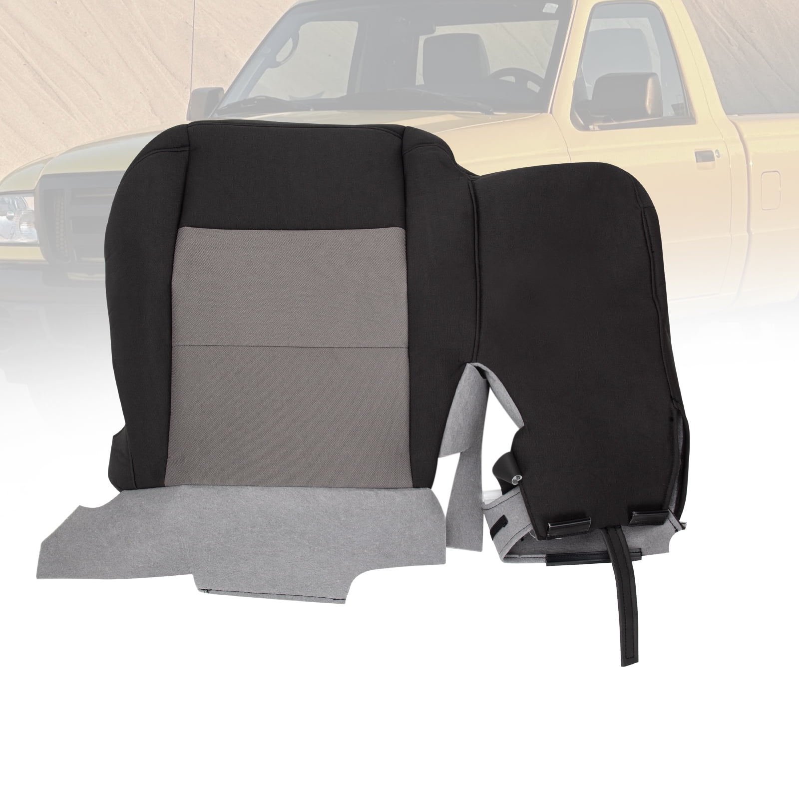 Driver & Passenger Cloth Seat Cover Set For 2011-2014 Ford F150 - Gray, Fits Heated/Power Seats