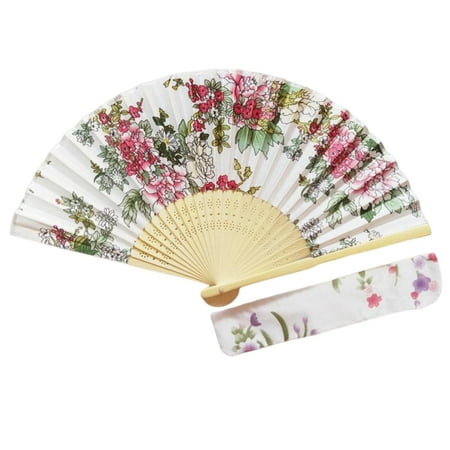 

Mosey Folding Fan Japanese Style Decorative Flower Print Foldable Portable Bamboo Hollow Out Photo Prop Hinge Classical Dance Photo Prop Fan Party Favors