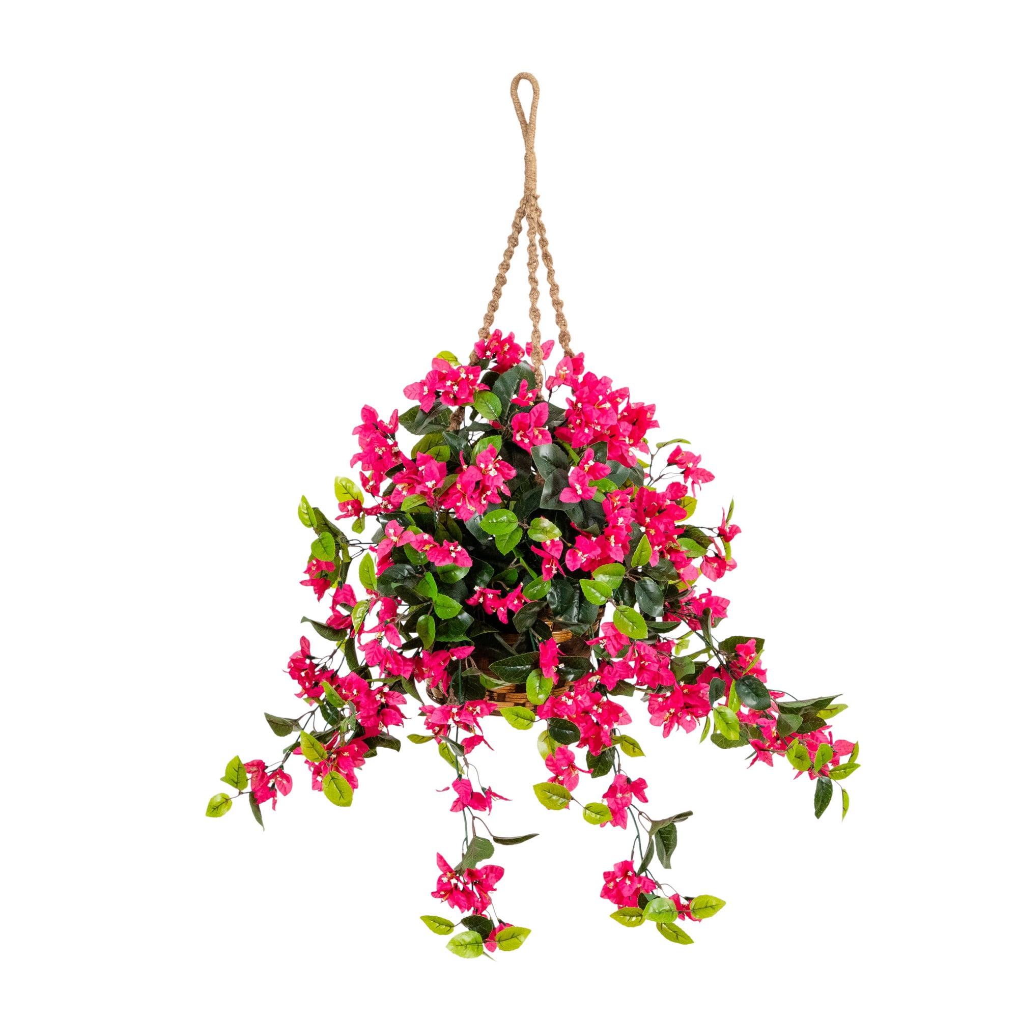 Nearly Natural UV-Resistant Outdoor Artificial Bougainvillea with Hanging Basket - 28" - Pink