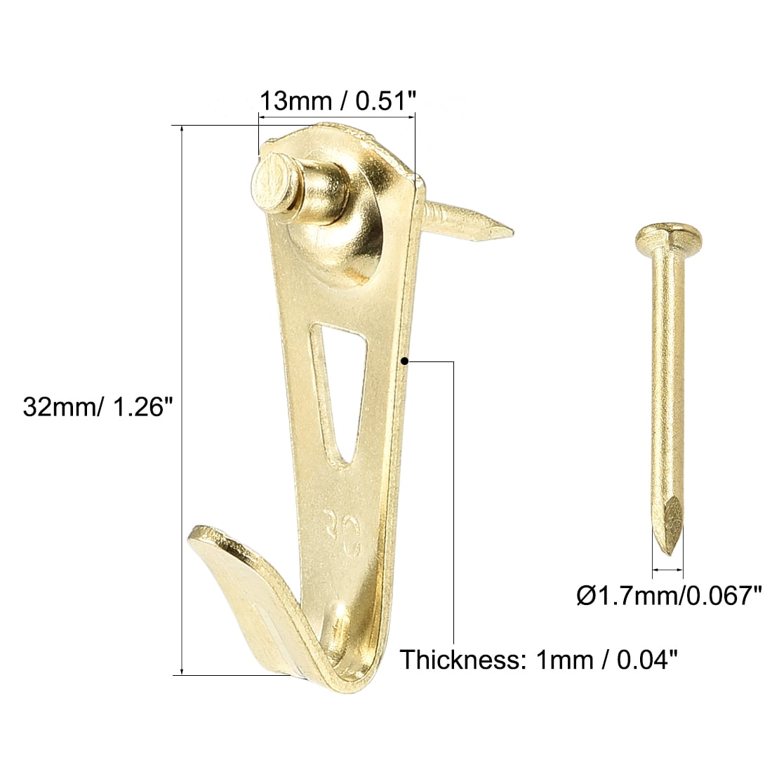 Unique Bargains Picture Hangers 38.5lbs Photo Frame Hooks Kit w Nails Gold Tone 30Pack