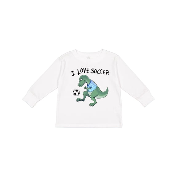 Inktastic I Love Soccer-dinosaur in Blue Boys or Girls Long Sleeve Toddler T-Shirt