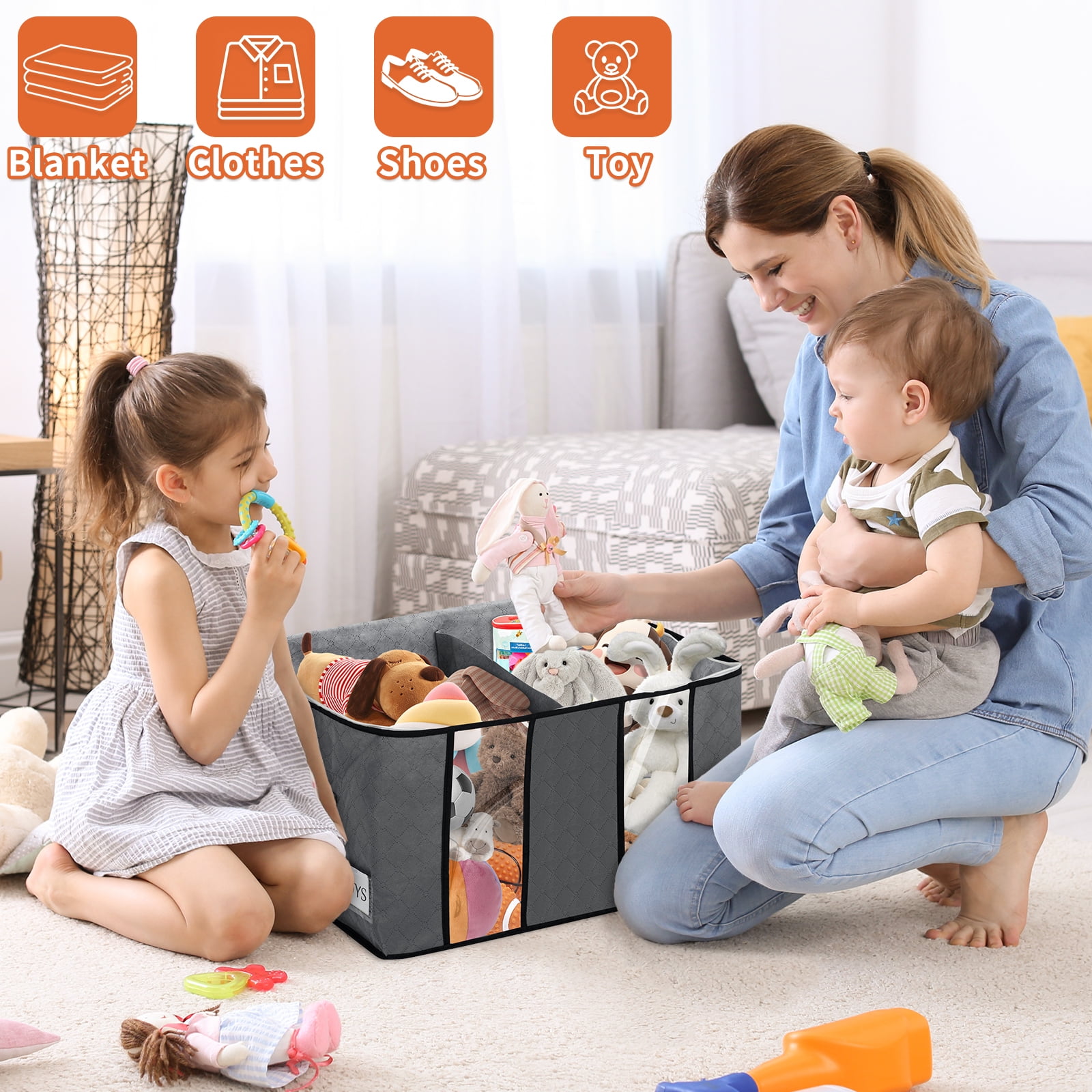 6 Pack Clothes Storage Bags Organizers, Large Closet Storage Bags with Reinforced Handle, Foldable Clothes Storage Bags Closet Organizers, Blanket Storage Bags for Bedding, Clothes-Gray