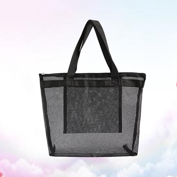 UPOUART Eco Friendly Black Mesh Shopping Tote Bag Lightweight Reusable Polyester Storage