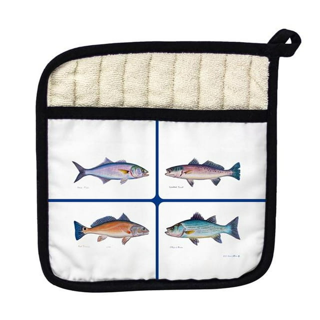 Betsy Drake PT007W Multi Fish White Pot Holder