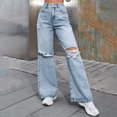 thumbnail image 2 of LWavelet Womens Ripped Wide Leg Jeans High Waisted Daily Casual Denim Pants Blue M, 2 of 6