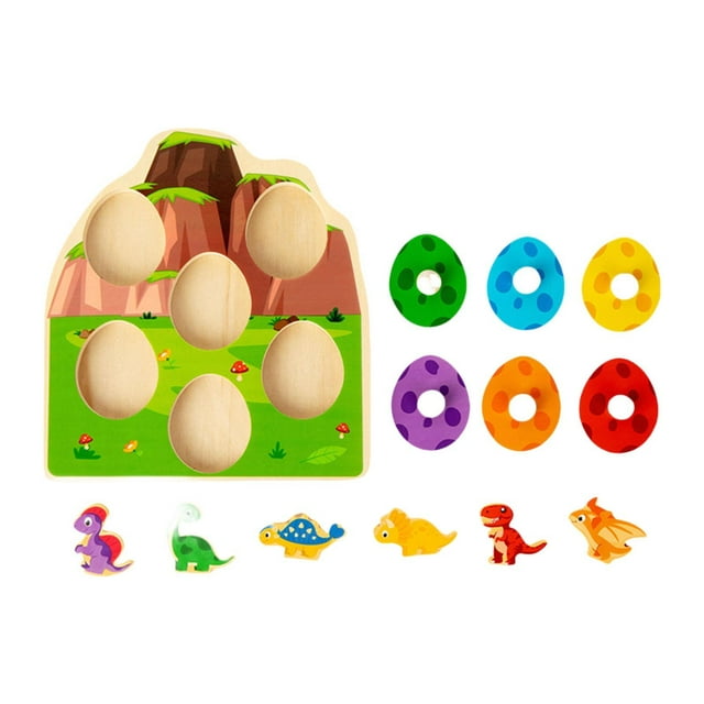 Siruishop Wooden Peg Puzzle Matching Puzzle, Early Learning Developmental Toy, Dinosaur Matching Egg Puzzle Sorting Game for Ages 1 2 3