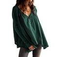 thumbnail image 1 of SUNSIOM Women Long Sleeve T-Shirts Solid Color V-Neck Buttons Casual Shirts Spring Fall Fashion Irregular Loose Tunic Tops, 1 of 6