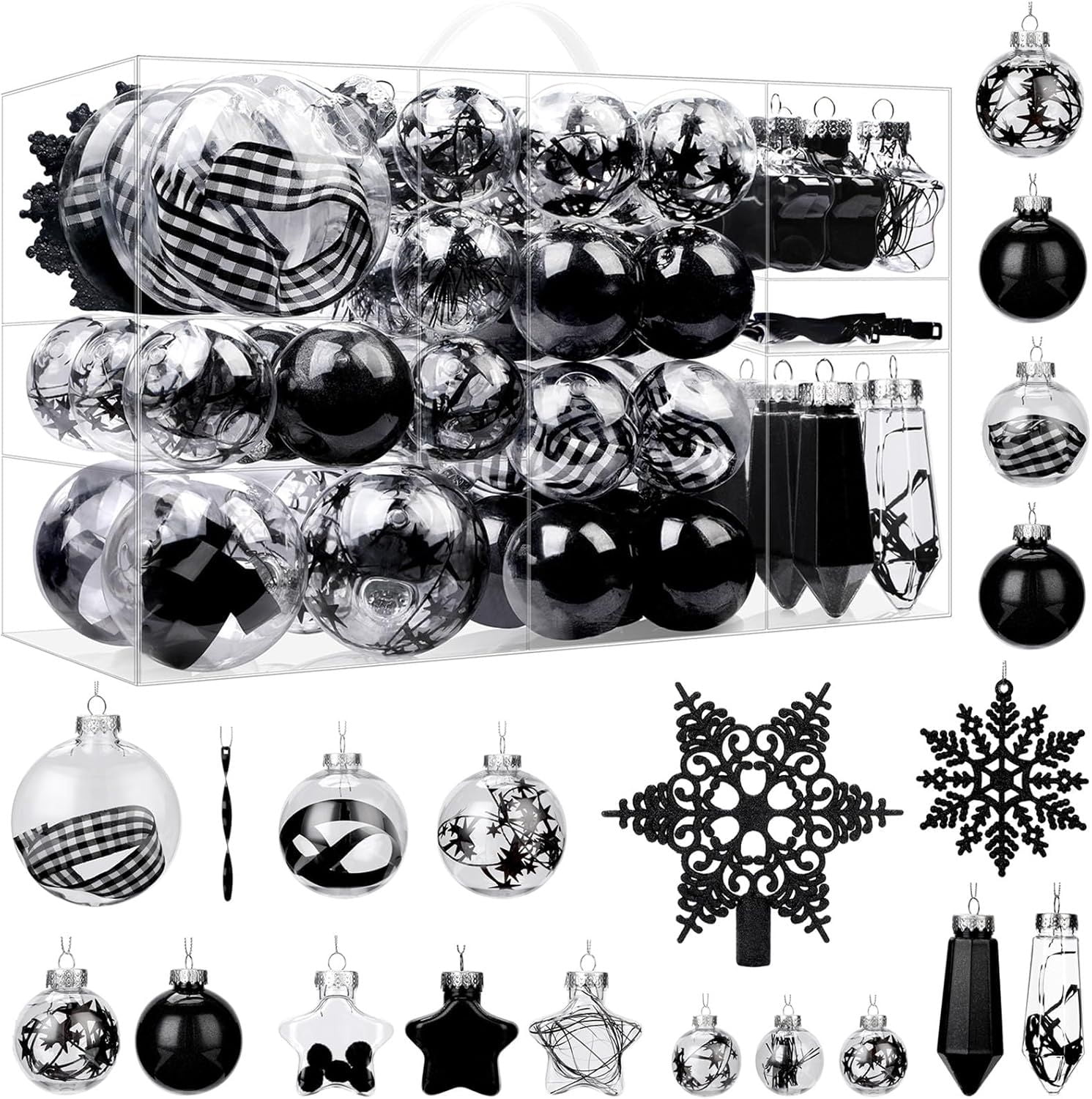 86PCS Christmas Tree Ornaments Clear Set, Shatterproof and Clear Plastic Baubles for Xmas Tree Decor, Holiday Wedding Party Decoration, Champagne