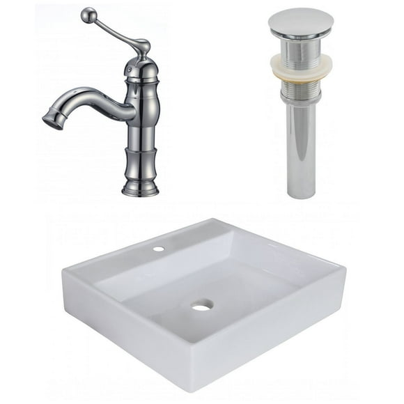 17-in. W Above Counter White Bathroom Vessel Sink Set For 1 Hole Center Faucet AI-26376