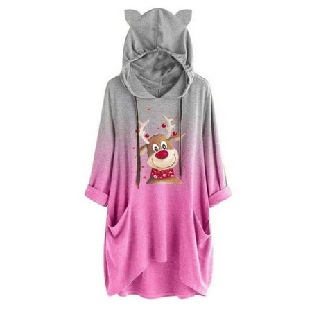 

jsaierl Christmas Hoodies Women Long Sleeve Christmas Elk Top Funny Crewneck Sweatshirt Lightweight Loose Fit Pullover for Women Fashion 2022