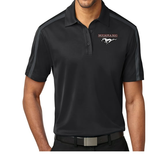 Mens Mustang Pocket Colorblock Polo Shirt - Black, Medium