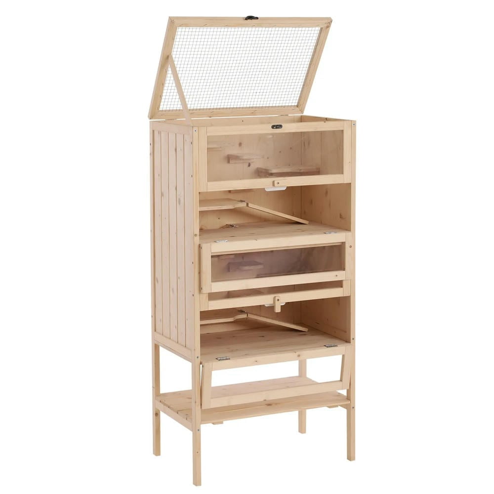 YYAo Hamster Cage, Guinea Pig Cages Mice and Rat Habitat,5-Tier Wooden Hamster Cage Mice Habitat Rat Habitat with Openable Top, Front Door and Storage Shelf