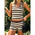 thumbnail image 3 of LMLYSoH Women's Summer Knit Outfit Stripe Sleeveless Halter Crop Tops and Matching Shorts 2 Pcs Set, 3 of 8