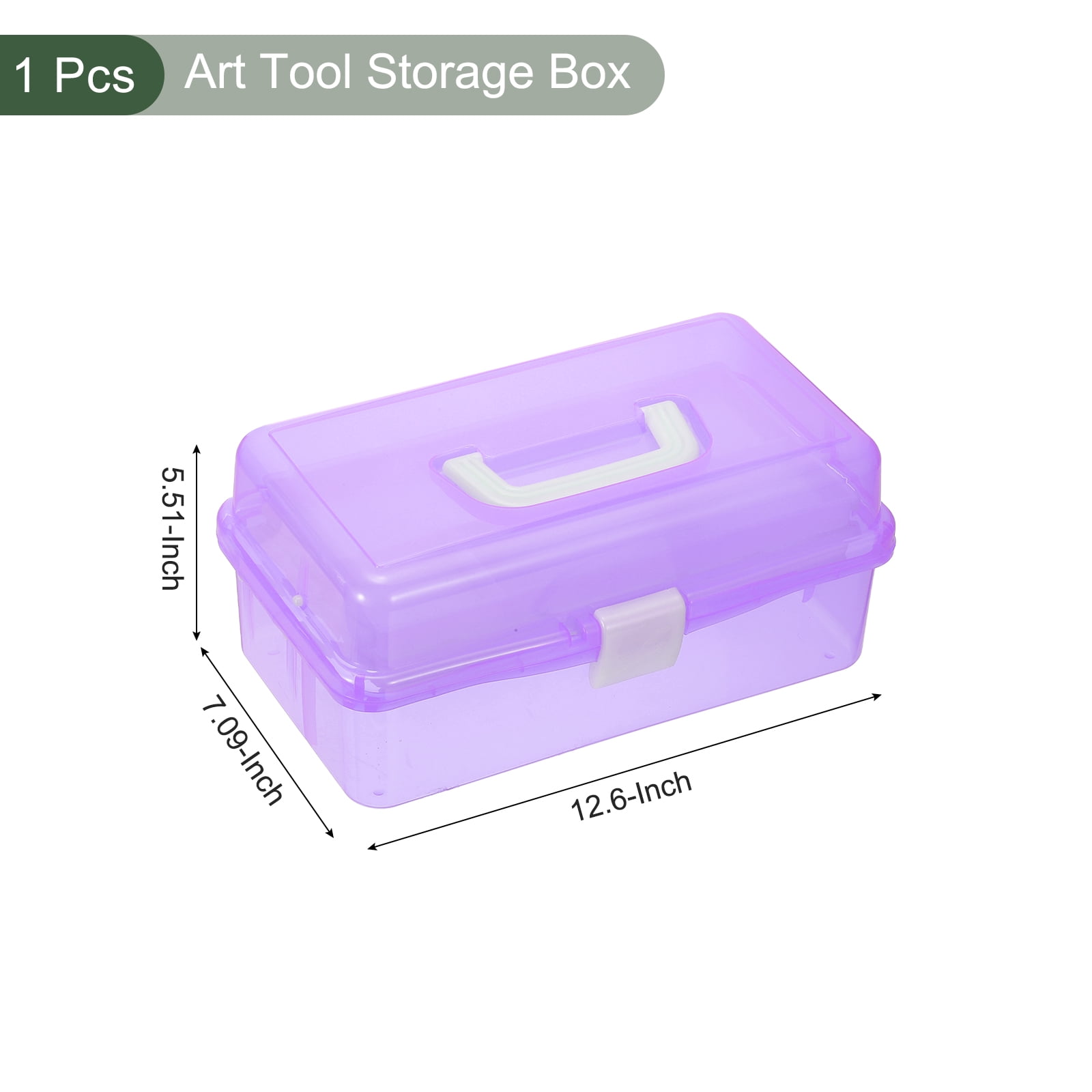 Uxcell Art Supply Storage Organizer, 3-Tray Craft Tool Box Art Supplies Organizer with Handle Buckle for Brushes Paints Stamps, Purple