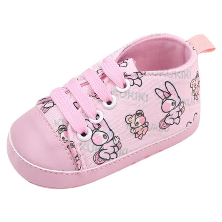 

Summer Children Toddler Shoes Boys And Girls Sports Flat Bottom Lightweight High Top Lace Up Comfortable Cute Cartoon Print Pink 0 Months-6 Months