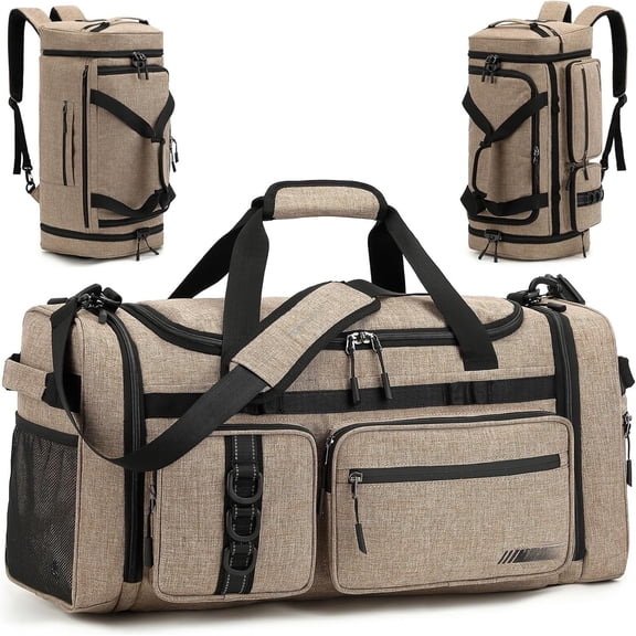 3 in 1 Gym & Duffle Bag for Men 50L Travel Duffel bag Backpack with Shoe Compartment & Wet Pocket Medium Weekender Duffle Bag for Traveling Fitness Workout Overnight Camping, Coffee