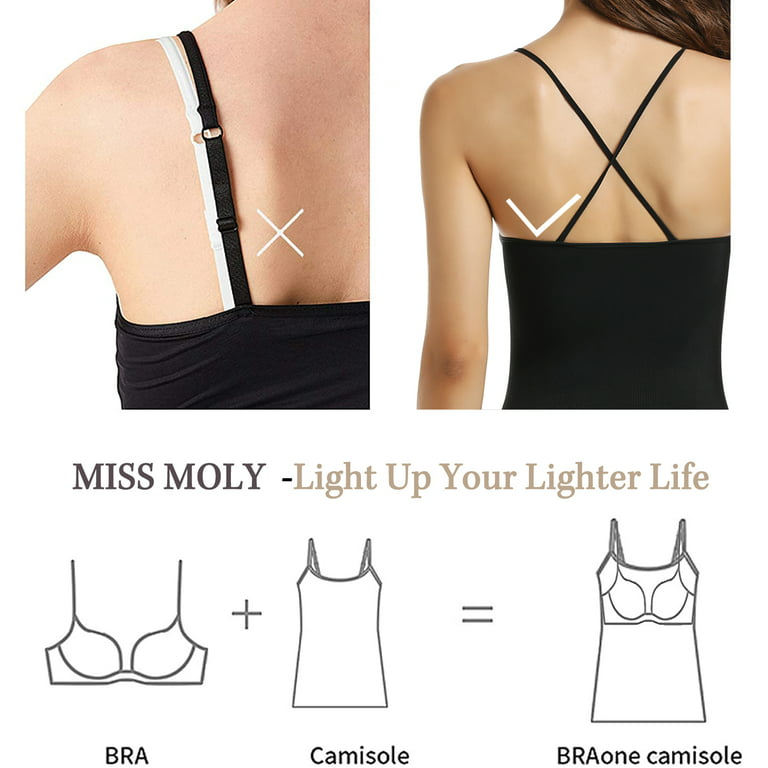 Womens Yoga Camisole Spaghetti Strap Sleeveless Cami with Built-in Bra  Compression Tummy Control Tank Top 