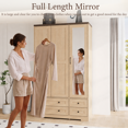 thumbnail image 5 of Brafabhome 71"H Wooden Armoire Wardrobe Closet with 4 Drawers, 3 Doors Modern Wardrobe Cabinet with Glass Mirror and Adjustable Shelf for Clothes Coats, Natural, 5 of 8