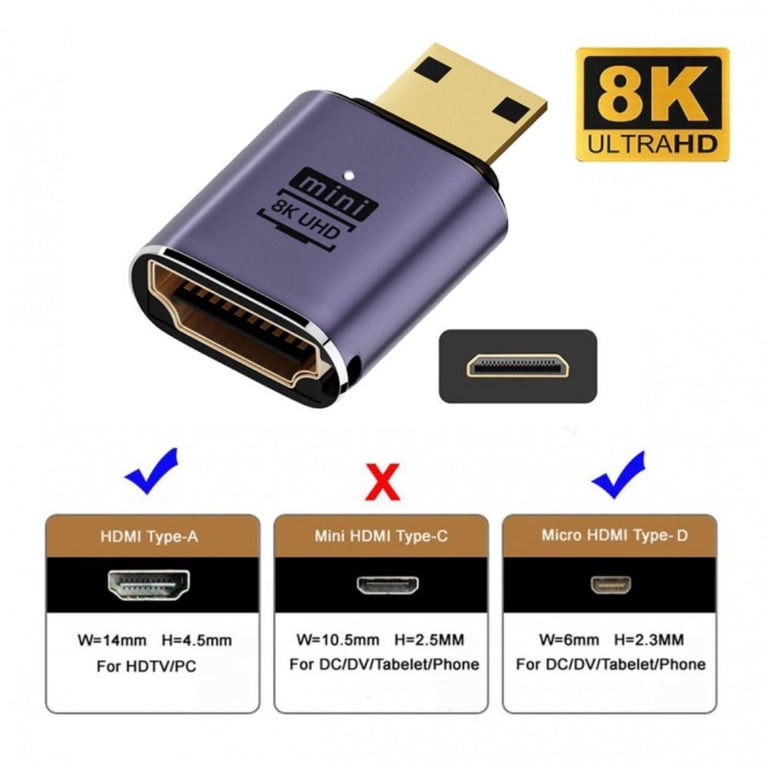 Micro HDMI Adapter 8K 60Hz 4K 120Hz Mini HDMI Male to HDMI 2.1 Female Micro HDMI Adapter 8K 60Hz 4K 120Hz Mini HDMI Male to HDMI 2.1 Female