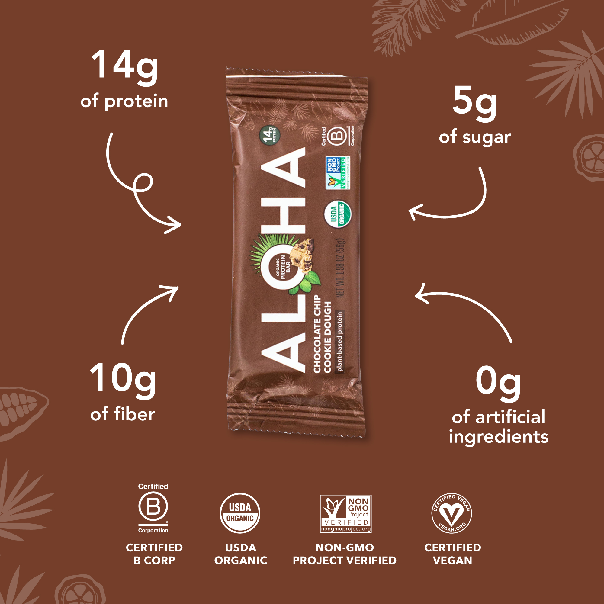 ALOHA Organic Chocolate Chip Cookie Dough, Protein Bars - 12 Pack - image 4 of 8