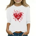 thumbnail image 2 of White Heart Print Cold Shoulder Girls Top - Soft Stretchy 3/4 Sleeve Casual Shirt for Kids Girls Ages 6-12,Size 3-4T, 2 of 5