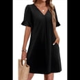 thumbnail image 1 of Vestidos de Verano para Mujer, Vestido Informal con Cuello en V, Corta y Volantes, con Bolsillos, Negro, Talla L, 1 of 8